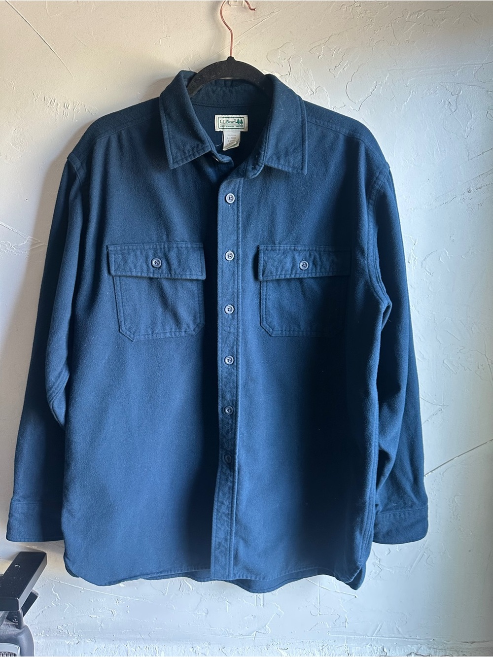 L.L.Bean Chamois Cloth Shirt Navy Blue Cotton Flannel Workwear Heritage Men's L